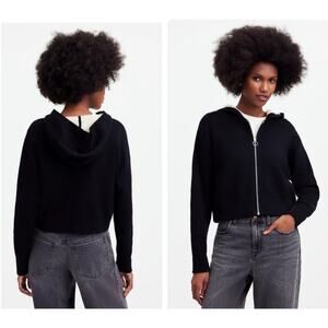 NWT Madewell Double Face Cotton Blend Sweater Hoodie NS667 Black Size Small